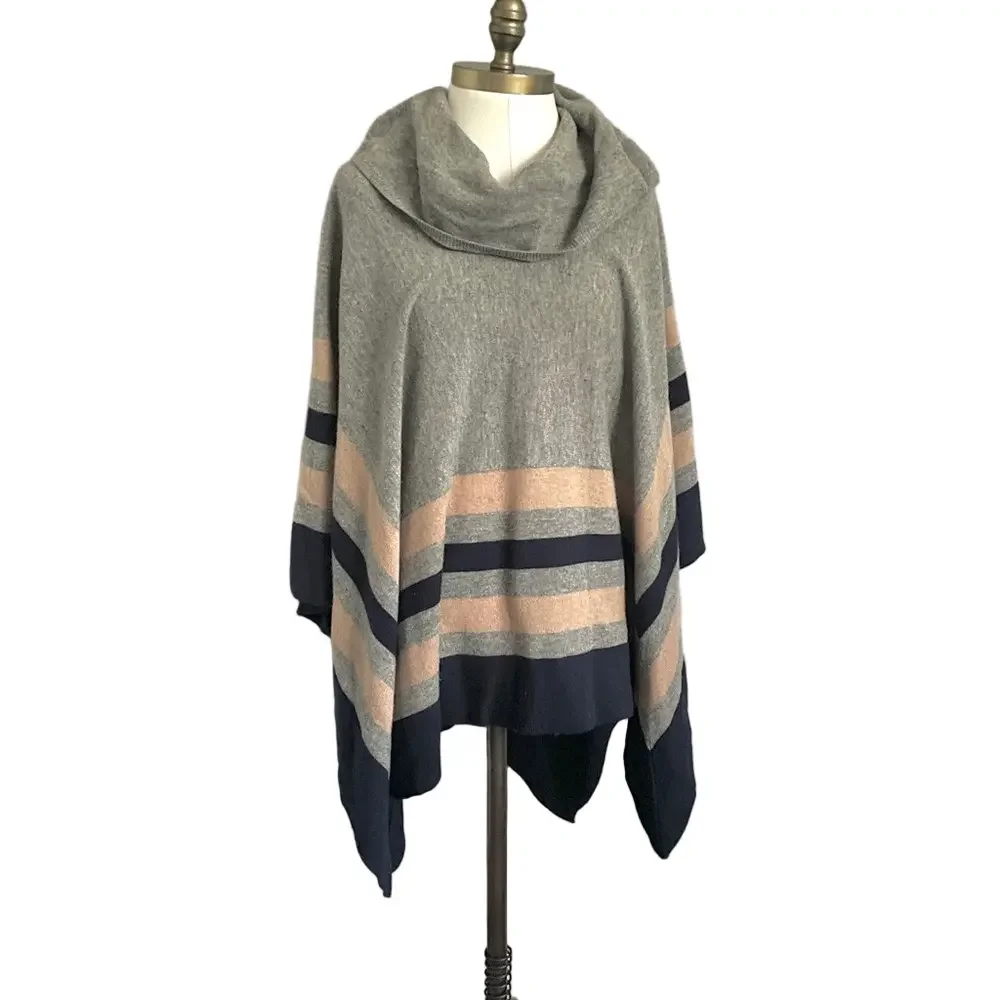 BCBG MaxAzria Gray Wyona Lambswool Funnel Neck Poncho - One Size - Picture 9 of 12